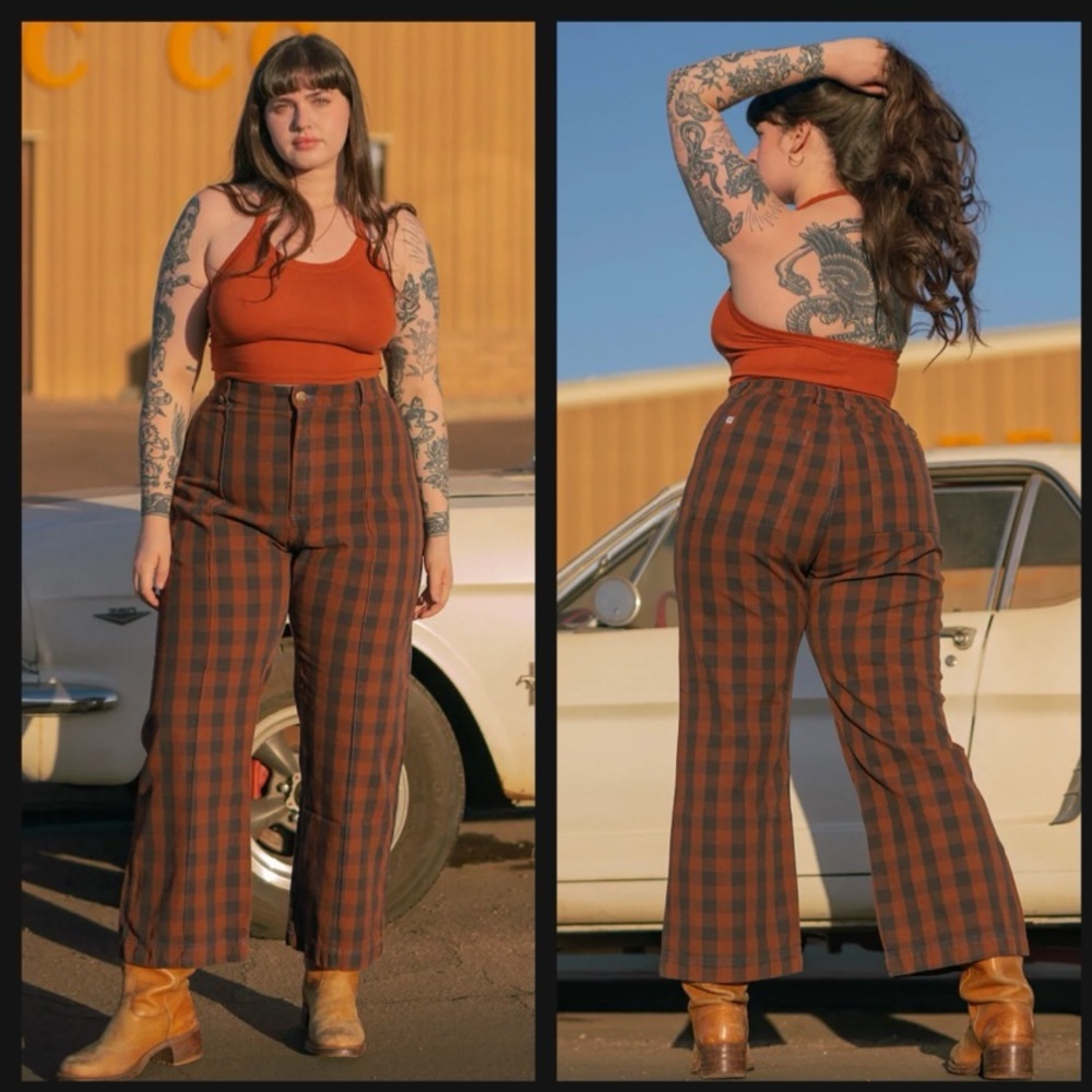Big Bud Press Brown Fudge Gingham Western Plaid Pants Medium